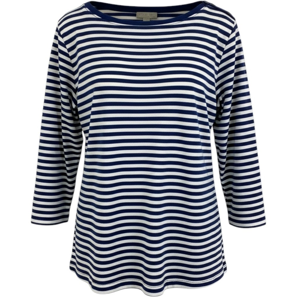 Nautical Style & Co 3X Pima Cotton Striped 3/4 Sleeve Top Blue White Plus
